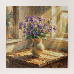 Quebra-cabeça Vaso de Violetas Roxas Impasto