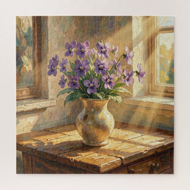 Quebra-cabeça Vaso de Violetas Roxas Impasto (Vertical)
