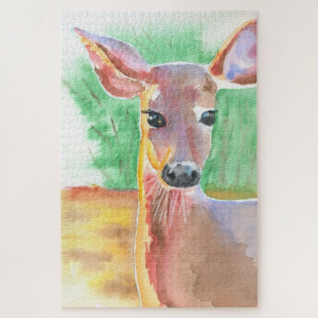 Quebra-cabeça Veado de cauda branca aquarela (Vertical)