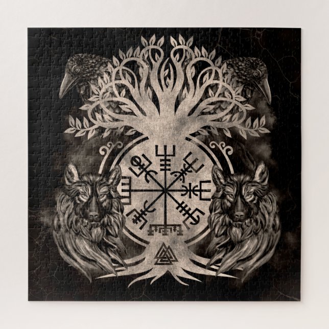 Quebra-cabeça Vegvisir - Yggdrasil Com Ravens E Lobos (Vertical)