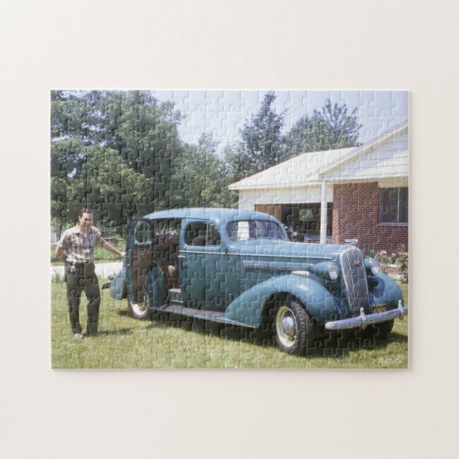 Quebra-cabeça Veículo Clássico de Vintagem Azul Grande 1940 (Horizontal)