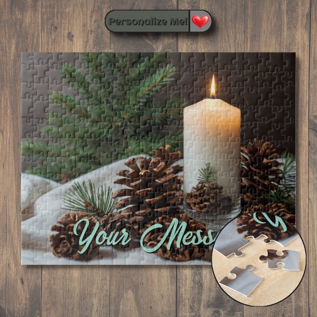 Quebra-cabeça Vela e Pinha Temáticas de Natal Personalizáveis (Customizable Christmas Themed Candle and Pinecone Jigsaw Puzzle)