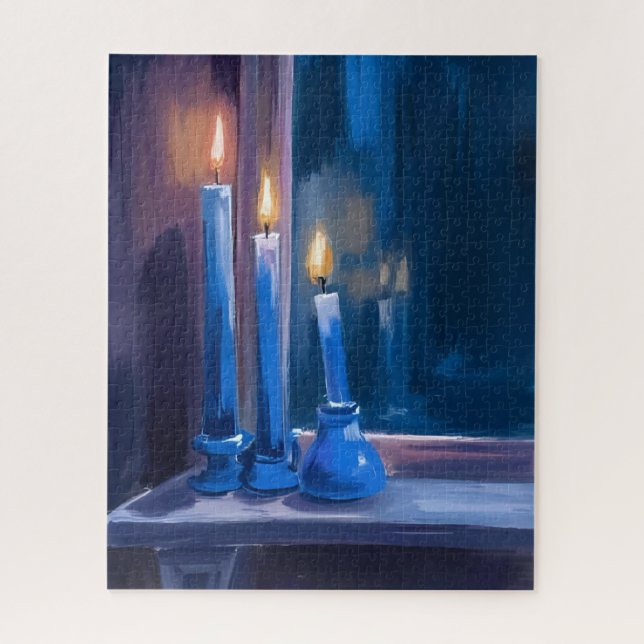 Quebra-cabeça Velas de Hanukkah Azuis Aquarela (Vertical)