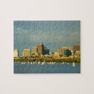 Quebra-cabeça Veleiros em um rio, Charles River, Boston,