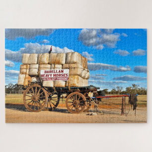Quebra-cabeça Velha carroça e fardos de lã, Barellan, Austrália