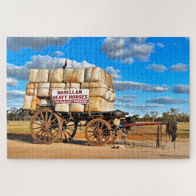Quebra-cabeça Velha carroça e fardos de lã, Barellan, Austrália (Horizontal)