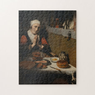 Quebra-cabeça Velha rezando à refeição Vintage Arte medieval