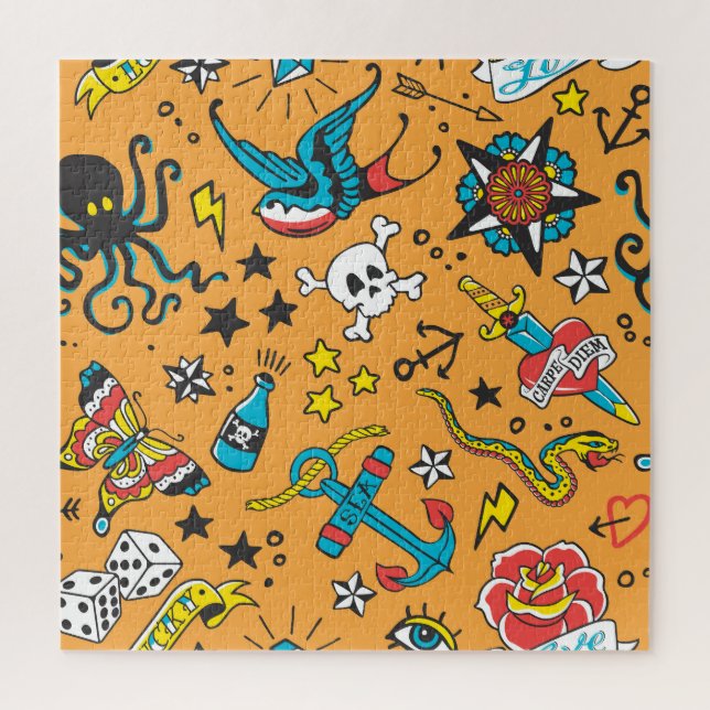 Quebra-cabeça Velha Tatuagem Escolar: Bonita Sem Costura (Vertical)