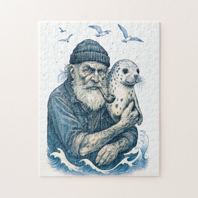 Quebra-cabeça Velho Marinheiro com Foca (Vertical)