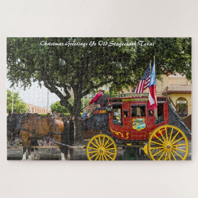 Quebra-cabeça Velho Stagecoach Texas. Cumprimentos de Natal (Horizontal)