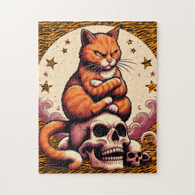 Quebra-cabeça Vengeful Orange Cat, Skulls and Moon (Vertical)