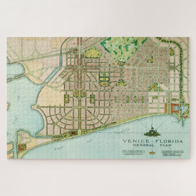 Quebra-cabeça Venice Flórida 20x30 Mapa Antigo (Horizontal)