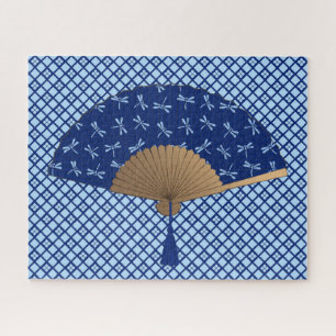 Quebra-cabeça Ventilador Japonês, Padrão de Dragonfly, Azul Coba