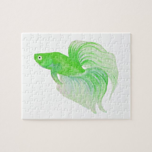 Quebra-cabeça Verde Betta Fish Watercolor (Horizontal)