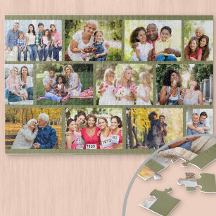 Quebra-cabeça Verde de Colagem de Fotos da Família Masonry Grid