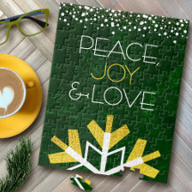 Verde Dourado Snowflake Paz Joy Amor Citação Moder