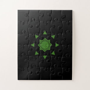 Quebra-cabeça Verde em pentágonos geométricos do mosaico negro