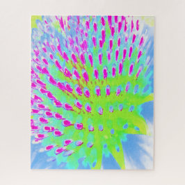 Quebra-cabeça Verde limão e Flor de Cone Abstrato Roxo