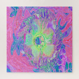 Quebra-cabeça Verde limão Psychedelic Trippy e Hibiscus roxo