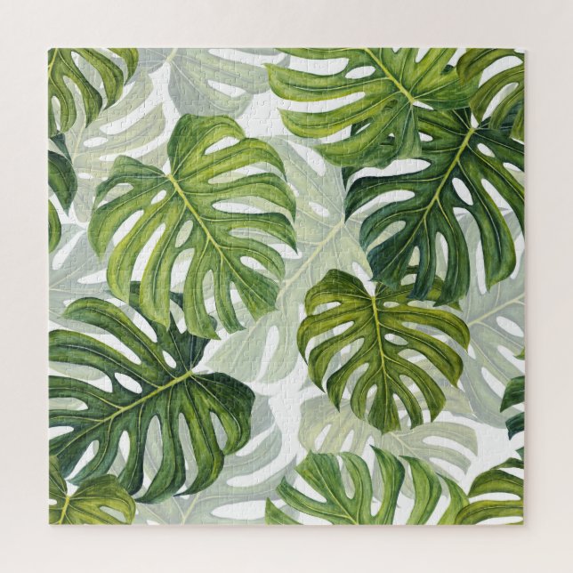 Quebra-cabeça Verde Monstera Tropical Watercolor (Vertical)