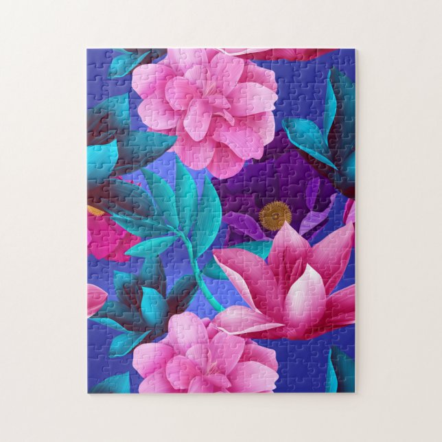 Quebra-cabeça Verde-púrpura azul-rosa-rosa-elegante (Vertical)