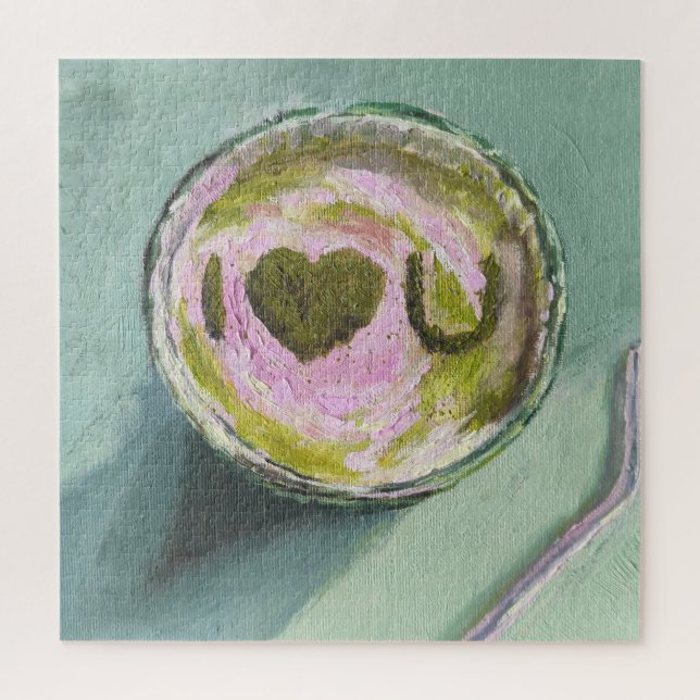 Quebra-cabeça Verde Rosa Matcha Adora Tea Art Moderna Ainda Vida (Vertical)