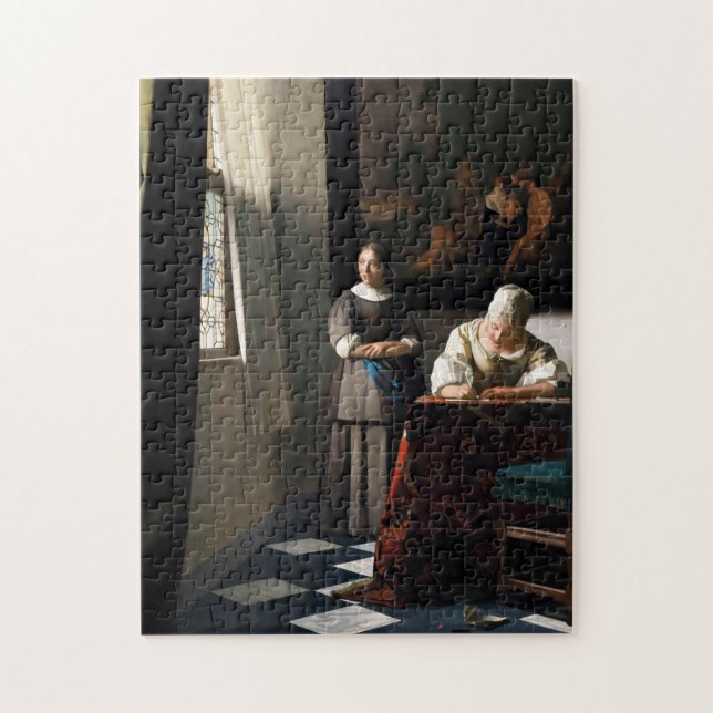 Quebra-cabeça Vermeer - Senhora Escrevendo uma carta com sua aju (Vertical)