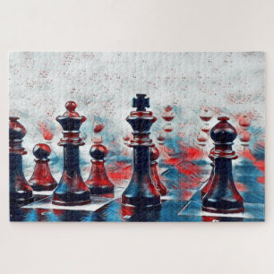 Quebra-cabeça Vermelho, Branco, Azul Xadrez Peças King, Queen, 