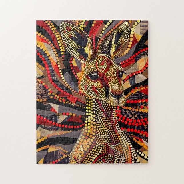 Quebra-cabeça Vermelho canguru no estilo de arte ponto aborígene (Vertical)