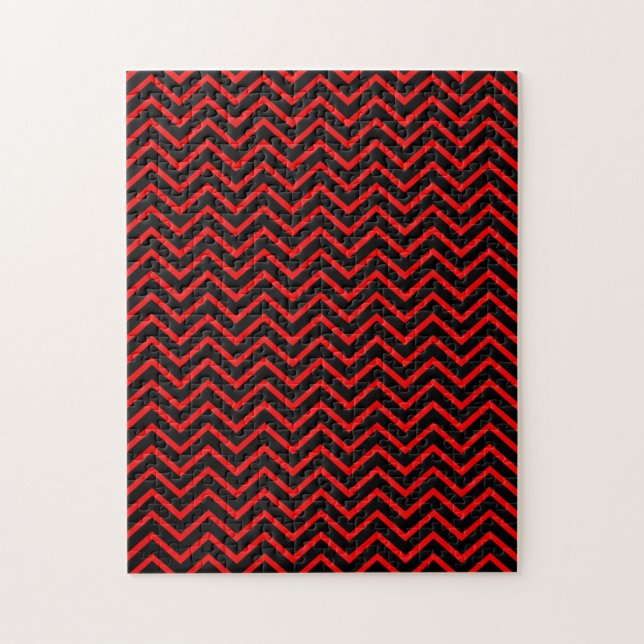 Quebra-cabeça Vermelho Escuro e Chevron Preto (Vertical)