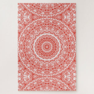 Quebra-cabeça Vermilion Mandala Red Kaleidoscope Design