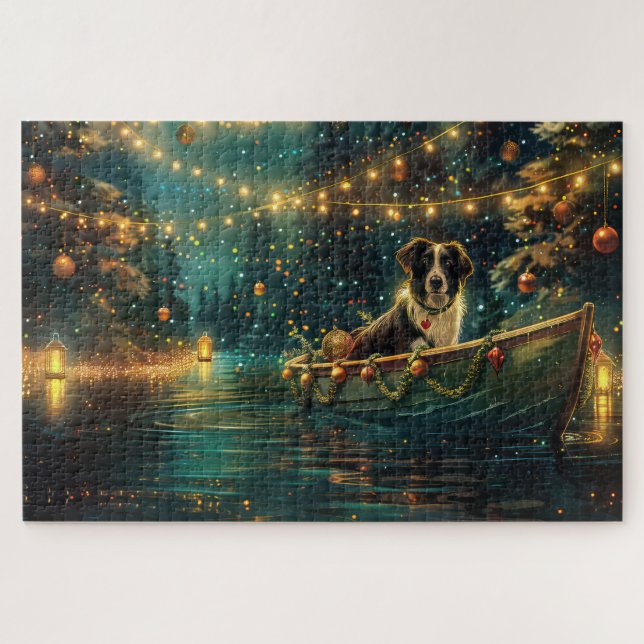 Quebra-cabeça Viagem Festiva de Natal do Border Collie (Horizontal)