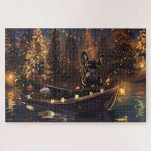 Quebra-cabeça Viagem Festiva de Natal do Bulldog Francês