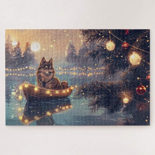 Quebra-cabeça Viagem Festiva de Natal do Finnish Lapphund (Horizontal)