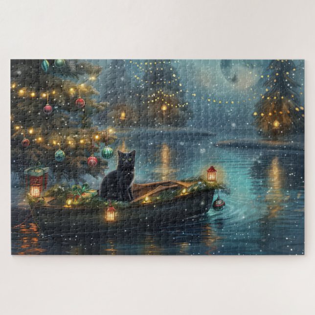 Quebra-cabeça Viagem Festiva de Natal do Gato Preto (Horizontal)