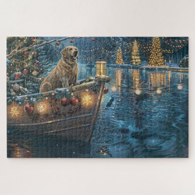 Quebra-cabeça Viagem Festiva de Natal do Labrador (Horizontal)