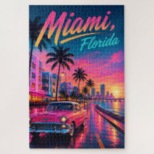Viagem Miami Flórida Retro Neon Pôr do Sol