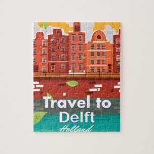 Quebra-cabeça Viagem para o poster de viagens do Delft Holland
