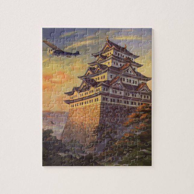 Quebra-cabeça Viagens Antigas Japão, Pagode Japonesa Avião (Vertical)