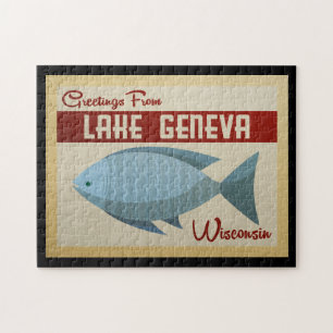 Quebra-cabeça Viagens vintage azuis dos peixes de Genebra