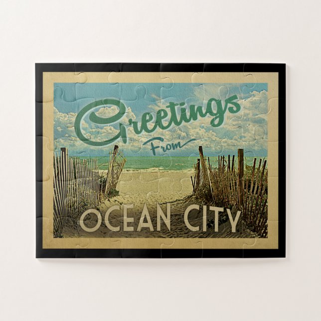Quebra-cabeça Viagens vintage de praia de Ocean City (Horizontal)