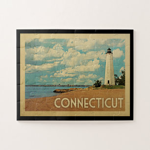 Quebra-cabeça Viagens vintage do farol de Connecticut