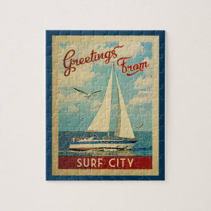 Quebra-cabeça Viagens vintage New-jersey do veleiro da cidade do