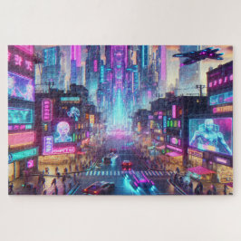 Quebra-cabeça Vibrant Neon Cyberpunk Cityscape Fantasy |