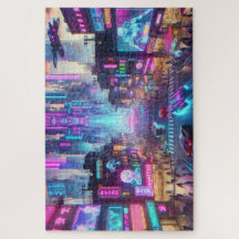 Vibrant Neon Cyberpunk Cityscape Fantasy |