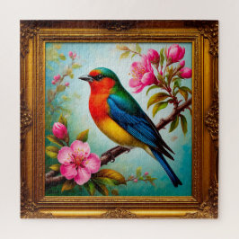 Quebra-cabeça Vibrant Songbird na ramificação de flores