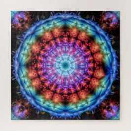 Quebra-cabeça Vibrant Tie Dye Kaleidoscope Rainbow Mandala