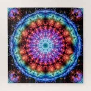 Quebra-cabeça Vibrant Tie Dye Kaleidoscope Rainbow Mandala