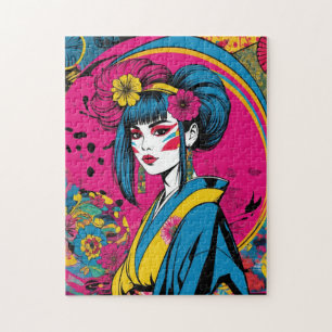 Quebra-cabeça Vibrante Arte Pop Geisha Garota Japonesa Moderna