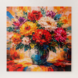 Quebra-cabeça Vibrante Buquê de Peônias em Vaso Impasto